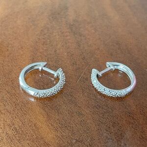 14k White Gold & Pave Diamond Hoop Earrings